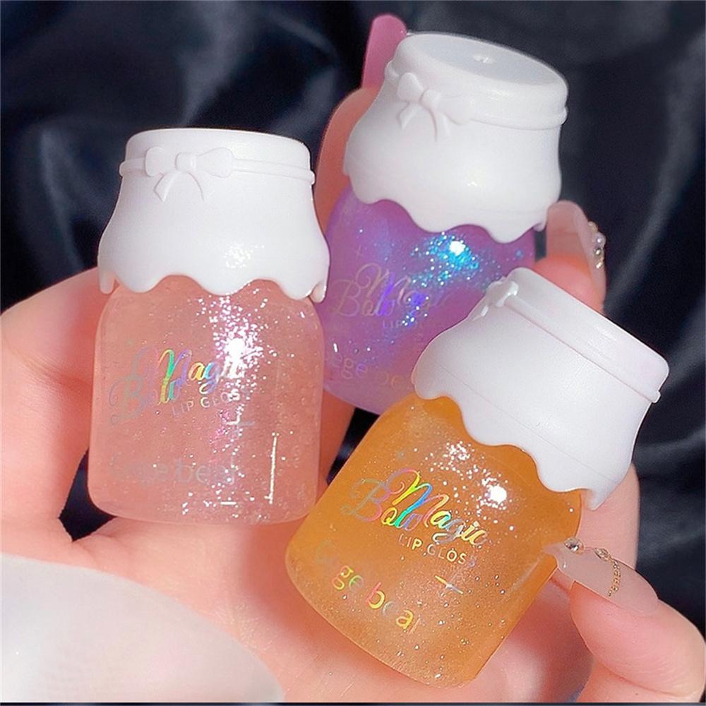 Candy Color Jelly Lip Gloss Glass Mirror Moisturizing Lip Glaze With Fine Glitter Lip Balm