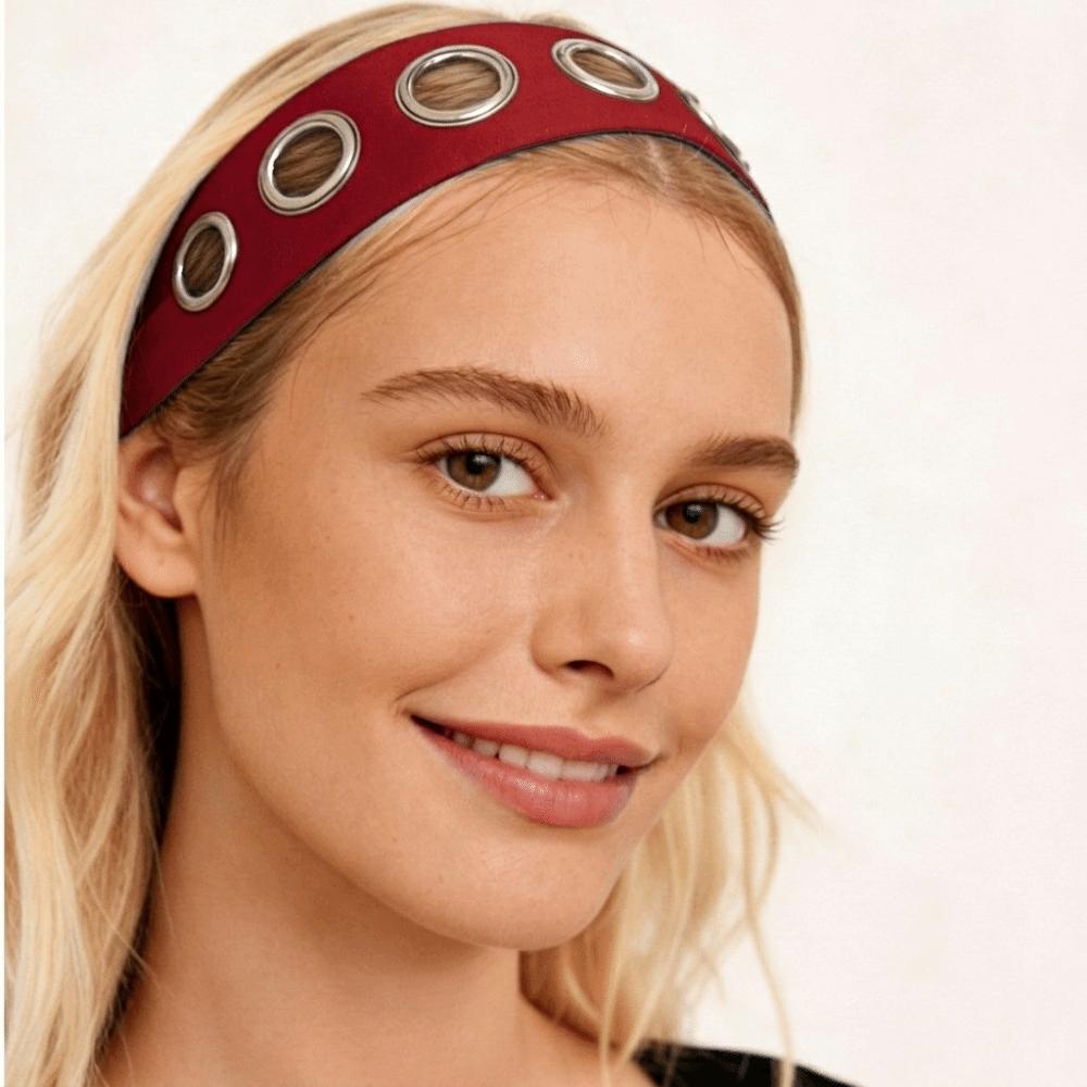 Solid Color Hollow Metal Headband Grommet Yoga Elastic Hair Band Women