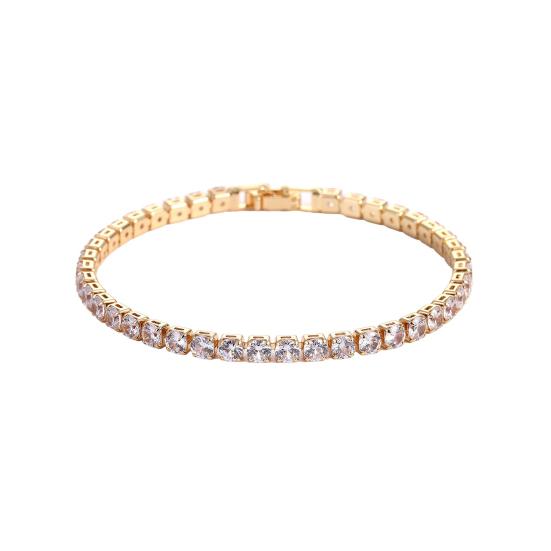 Women Bracelet Hip Hop Cubic Zirconia Polished Copper Simple Style Wrist Bangle