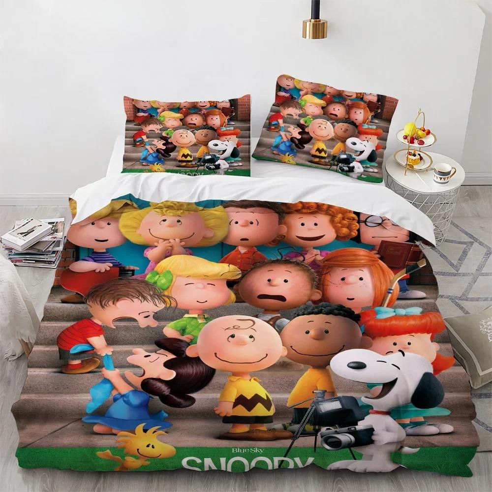 Детские пододеяльники из микрофибры Snoopy 3 предмета для подростков и взрослых Пододеяльник Мультяшные комиксы Постельное белье на молнии Подарочный чехол
