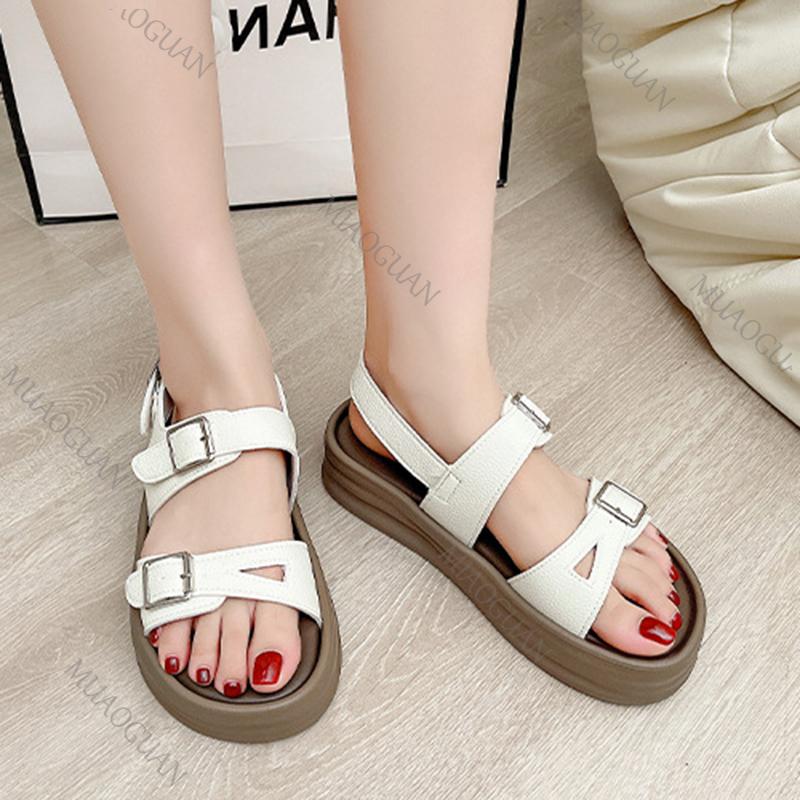 Fashion Summer Women Sandals Fashion Open-toe Buckle Strap Flat Bottom Casual Sandales Females Platform Middle Heel Ladies Sandalias