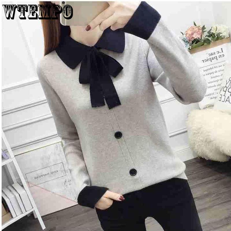 Осенне-зимний вязаный свитер, женская рубашка с тонким кукольным воротником, топы с длинными рукавами, женский свободный свитер