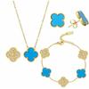 3PCS New Diamond Studded Clover Necklace Bracelet Earring Set