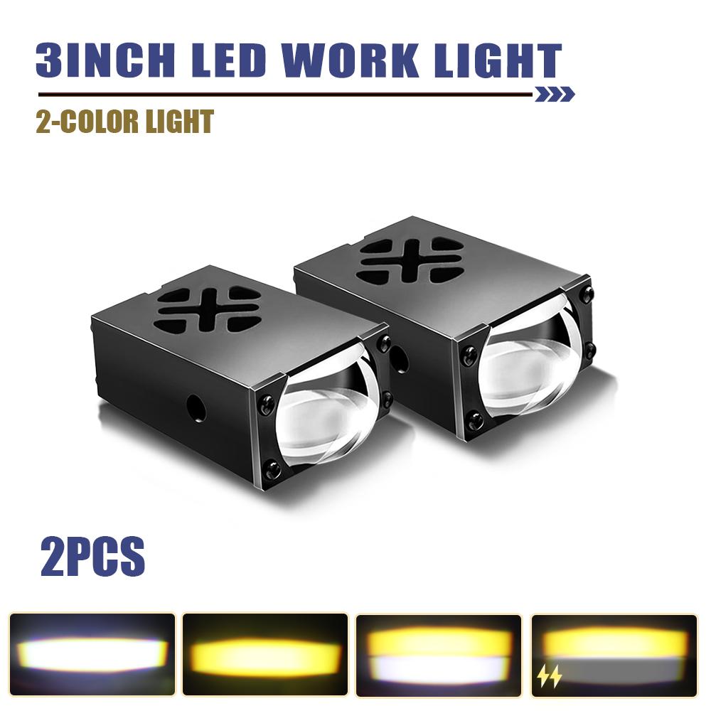 HAOLIDE 2PCS 3inch Led Work Light Car Grille Light Dual Color Strobe Flashing 6000k+3500k High Low Combo Beam off-road use12V