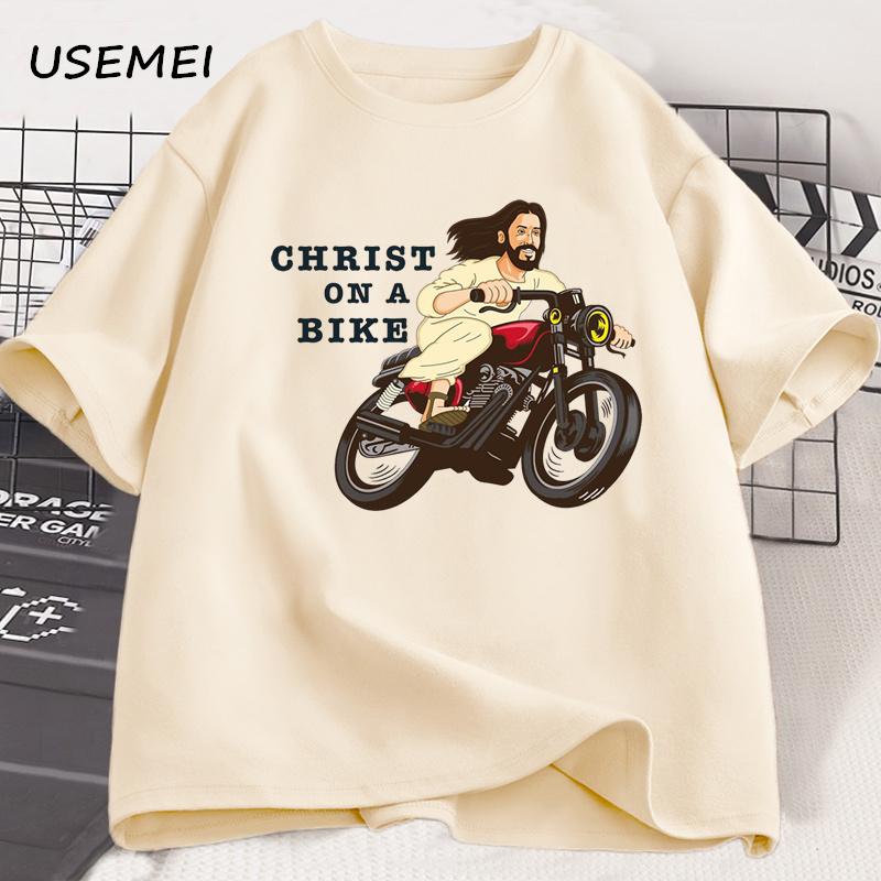 Christ on A Motor Bike T Shirt Funny Religious Lord Jesus Church Group Easter Tshirt Unisex Women Cotton Short Sleeve Tshirt