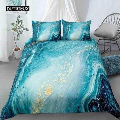 Пододеяльник Chic Marble Duvet Cover Microfiber Mint Gold Glitter Turquoise Комплект постельного белья Abstract Aqua Blue Quilt Cover Single Twin Full Size