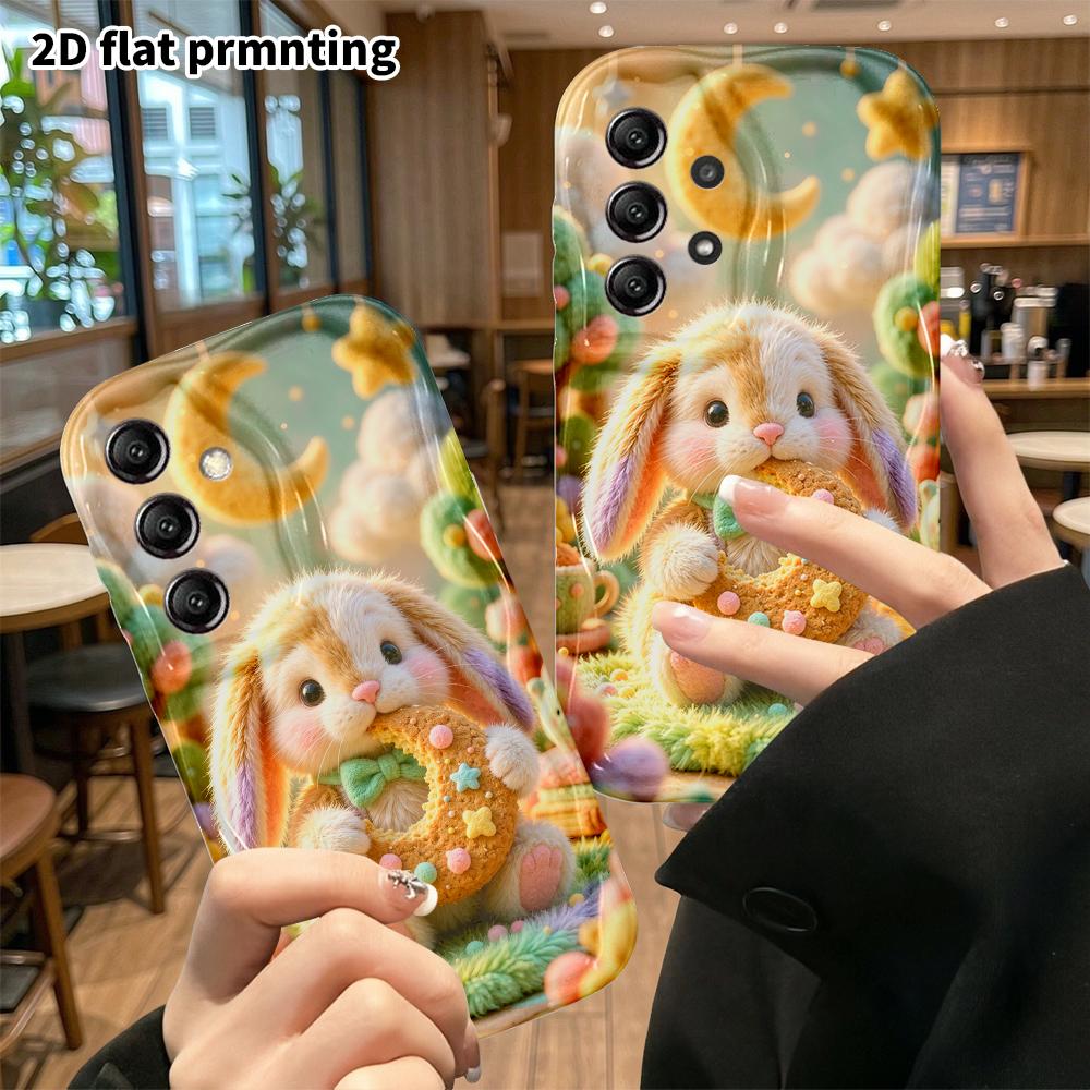 Phone Case: 2D flat design suitable for Samsung Galaxy A34 A35 M05 M06 S20 S22 S21 FE Plus 5G protective case, lop-eared rabbit nibbling the moon, per