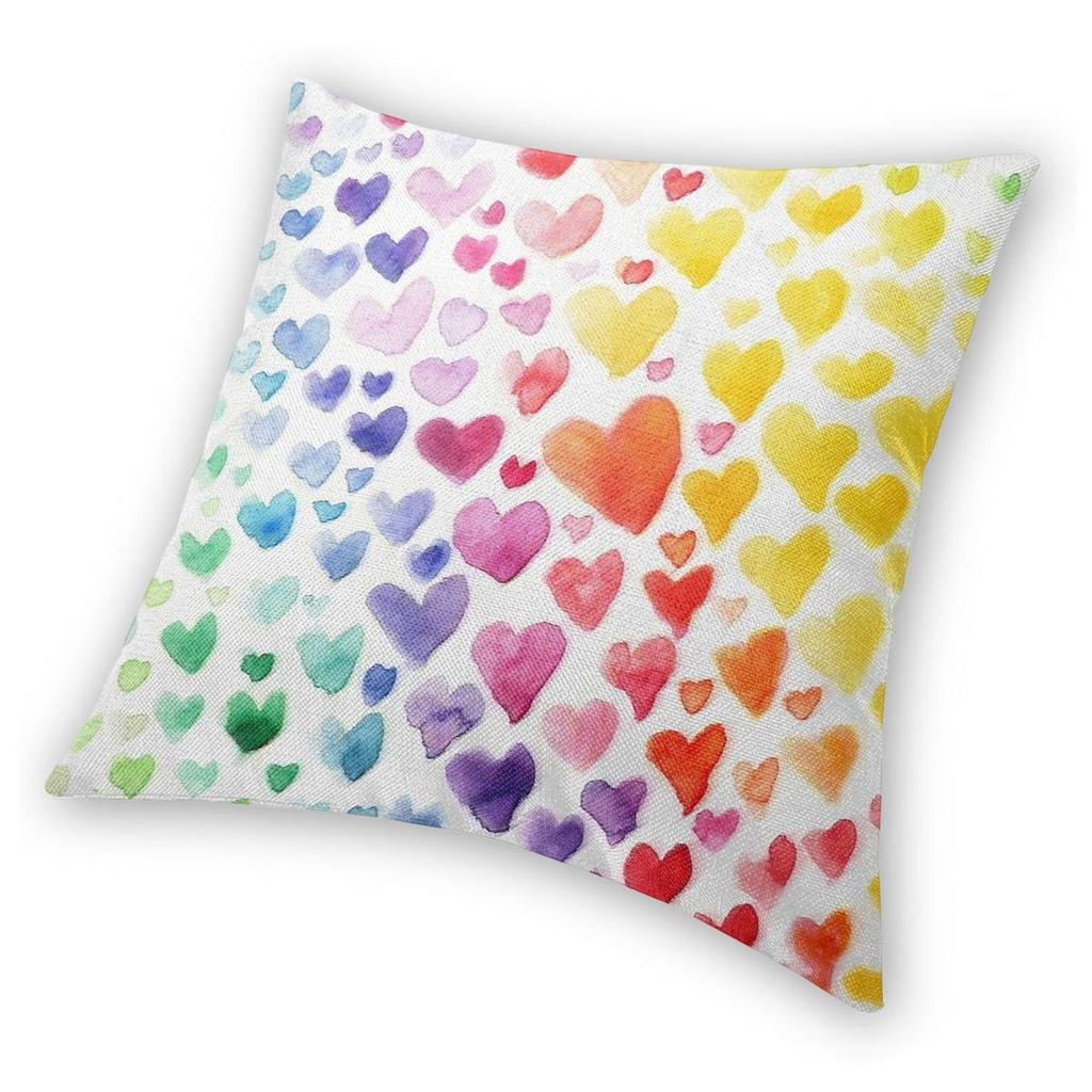 Rainbow Hearts Square Pillowcase Polyester Linen Velvet Pattern Zip Decor Pillow Case Sofa Seater Cushion Cover