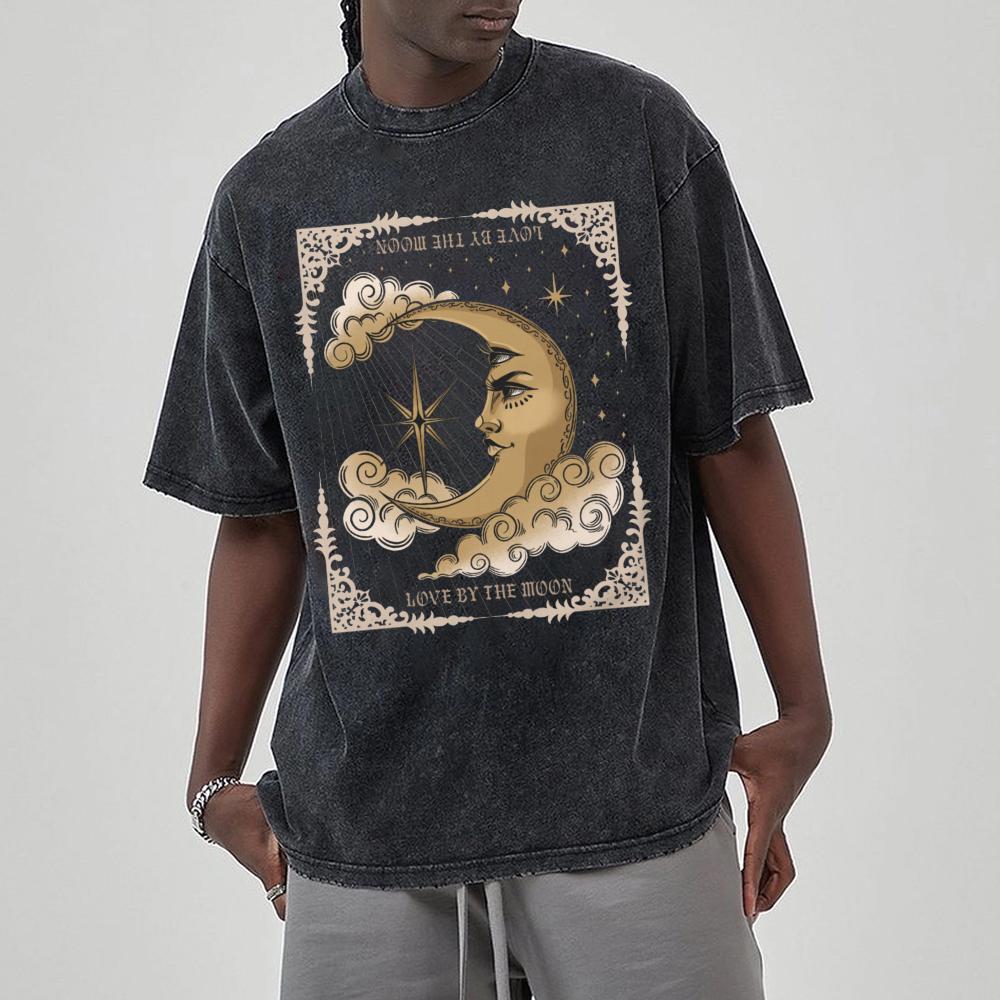 Женская футболка Love By The Moon с принтом в стиле ретро, с короткими рукавами, забавный стиль, свободный ретро-потертый топ