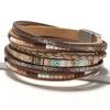 ZG Multilayer Brown Leather Bracelet For Women Fashion Creative Bohemian Hand Woven Magnetic Clasp Bracelet