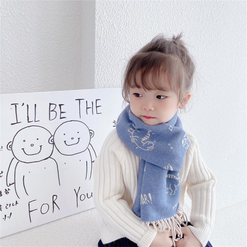 Double-Sided Imitation Cashmere Kids' Scarf – Warm Cartoon Tassel Shawl for Boys & Girls