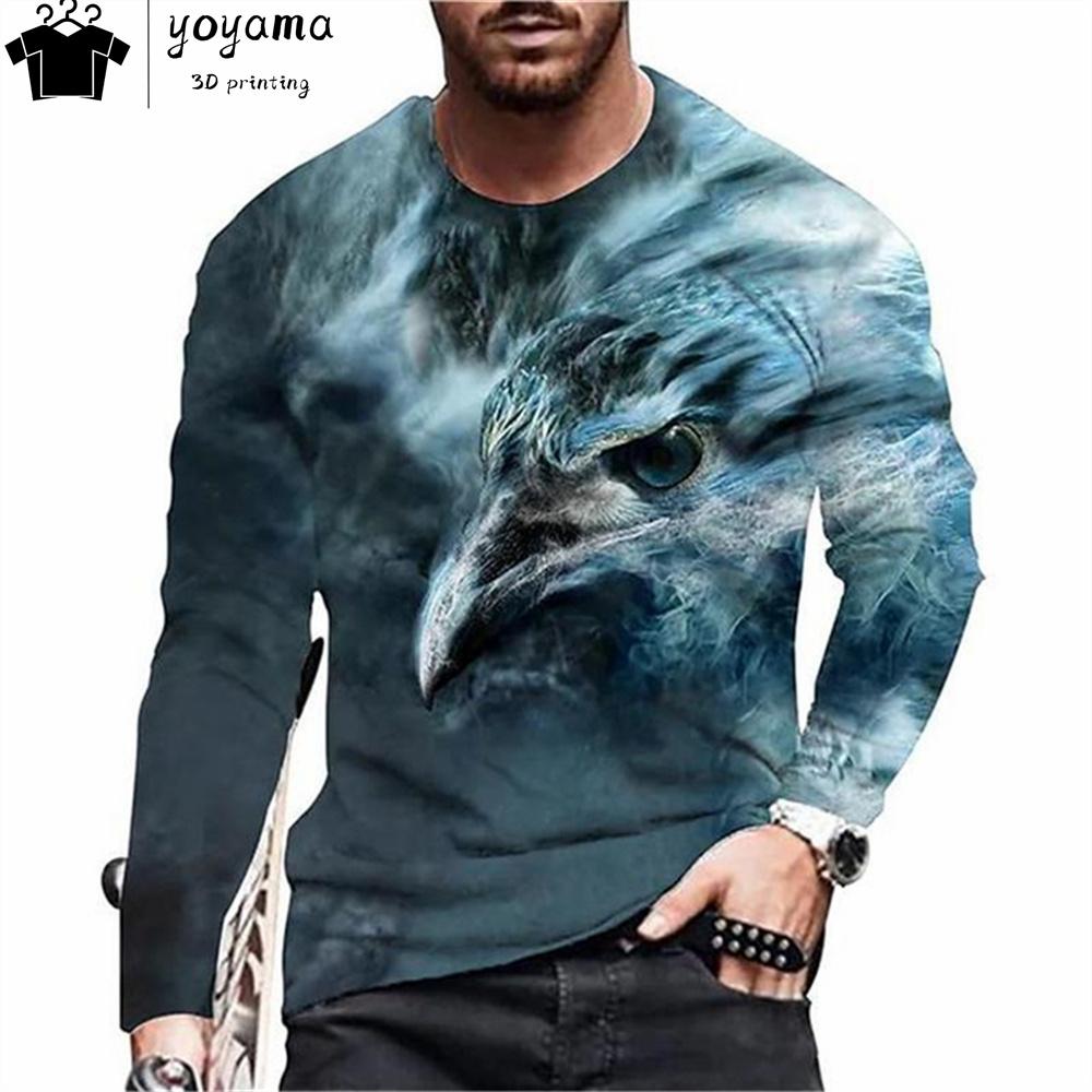 Футболки с принтом тигра Мужская одежда Модная мужская футболка с круглым вырезом и длинным рукавом Повседневная свободная мужская одежда с принтом тигра Топы