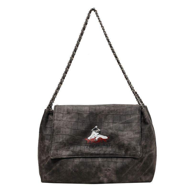 Нишевая модная цепочка портативная большая сумка женская 2025 новая простая сумка-тоут повседневная универсальная ретро сумка подмышку