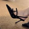 Celebrity Pointed Single Shoes Black Bow High Heels Women's 2025 New Rhinestone Bow Spring Sexy Black