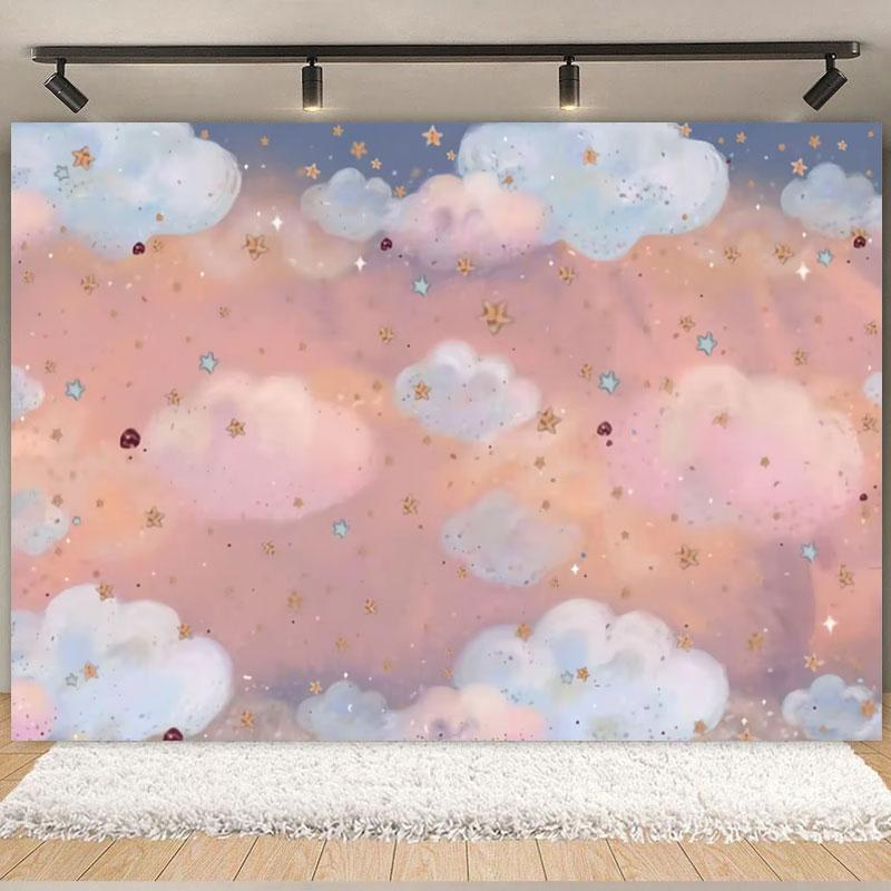 Colorful Sky Rainbow Cloud Castle Backdrop Gold Glitter Star Baby Shower Kids Girls Children's Birthday Party Backgrounds Decor