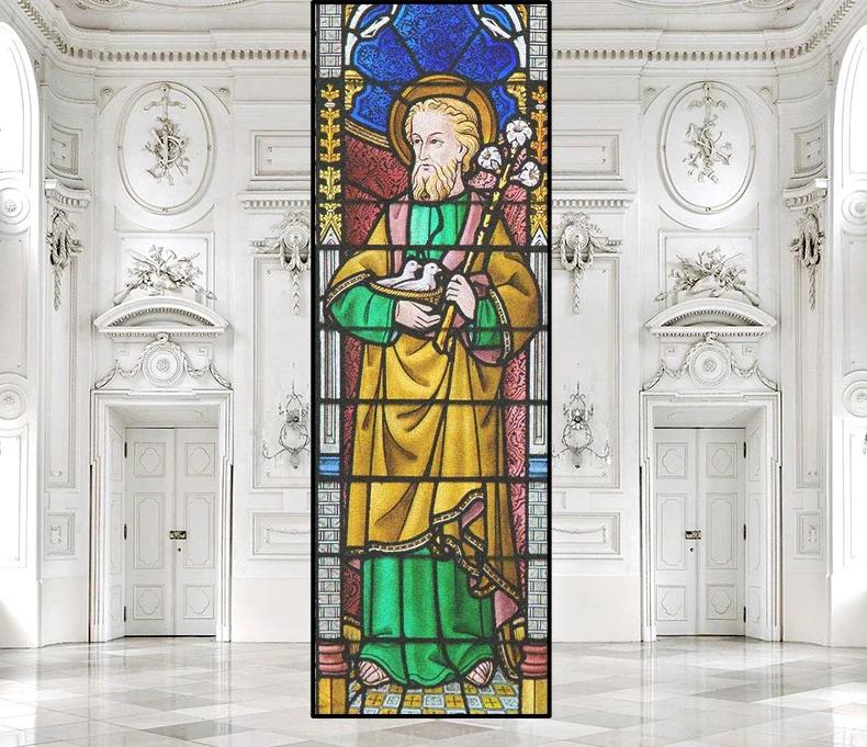 Пленка для конфиденциальности окон в церковном стиле, витражные наклейки на окна, статические цепляющиеся декоративные матовые оконные пленки, индивидуальный размер