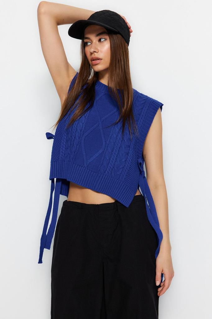 Женский модный стильный свитер, укороченный камень с боковой лентой и галстуком-бабочкой, подробный трикотажный свитер