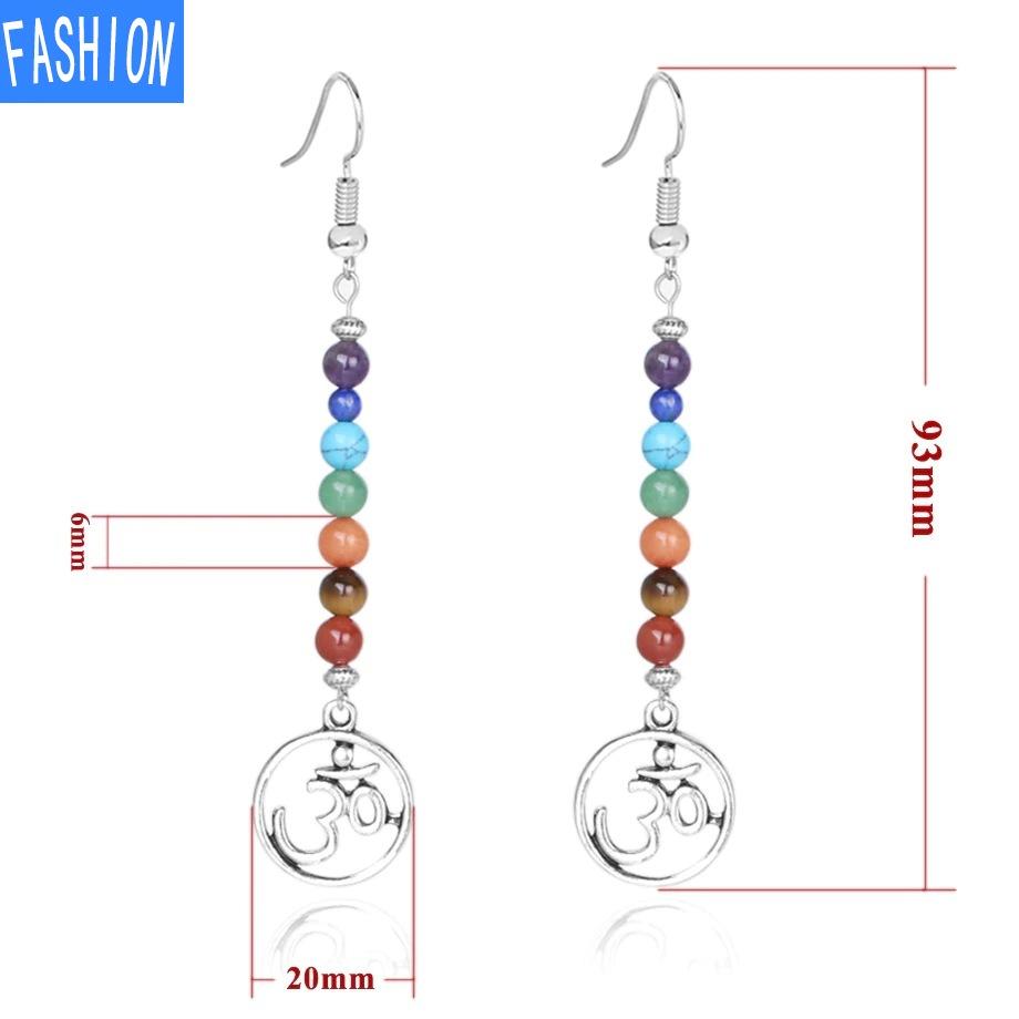 Ювелирные изделия для йоги, семи чакр, символ Ом Аум, ювелирные изделия для медитации, длинные женские серьги с натуральными кристаллами