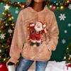 Women's Hooded Long Sleeve Christmas Printed Flannel Top Hooded Sweatshirt