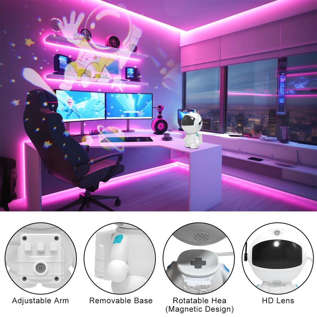 Светильник-проектор астронавта «Галактика» 12 пленок Динамическая туманность Звездное небо Ночник для потолка Декор спальни Подарок на день рождения Рождество