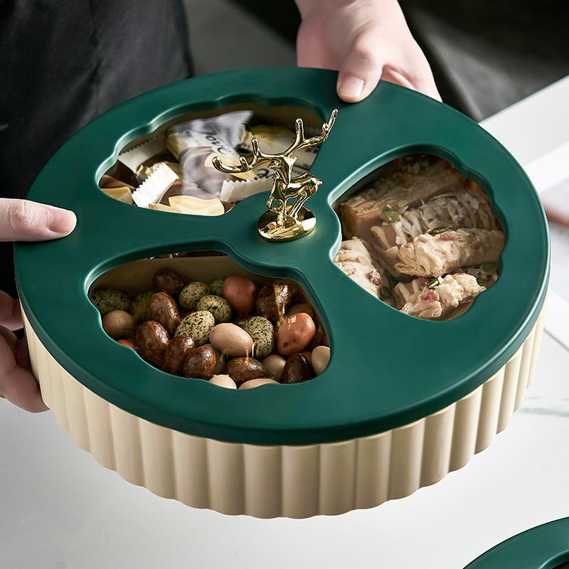 Двухслойный пластиковый контейнер для хранения Nordic Green Deer, фруктовая тарелка для садовых закусок, украшение для дома, гостиная