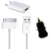Pack Chargeur 3en1 Noir Et Blanc [Compatible iPhone 4 - 4S - 3G - 3GS] Cable- Chargeur Secteur-Allume Cigare [Phonillico®]