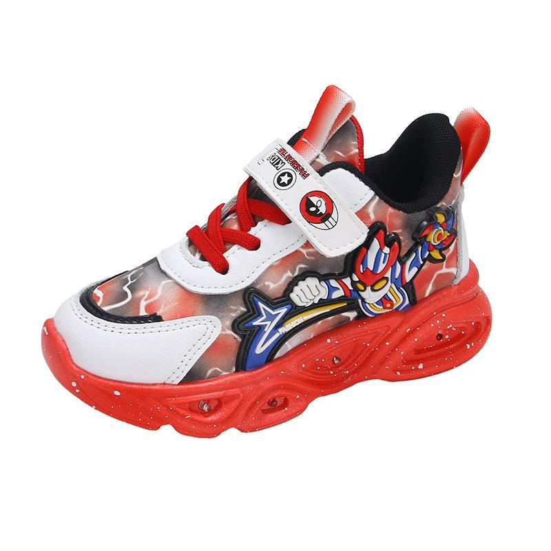 Детские туфли с подсветкой Спортивные туфли для мальчиков Осенние светящиеся детские туфли Кожаная поверхность Водонепроницаемая нескользящая мягкая подошва Мультяшные детские