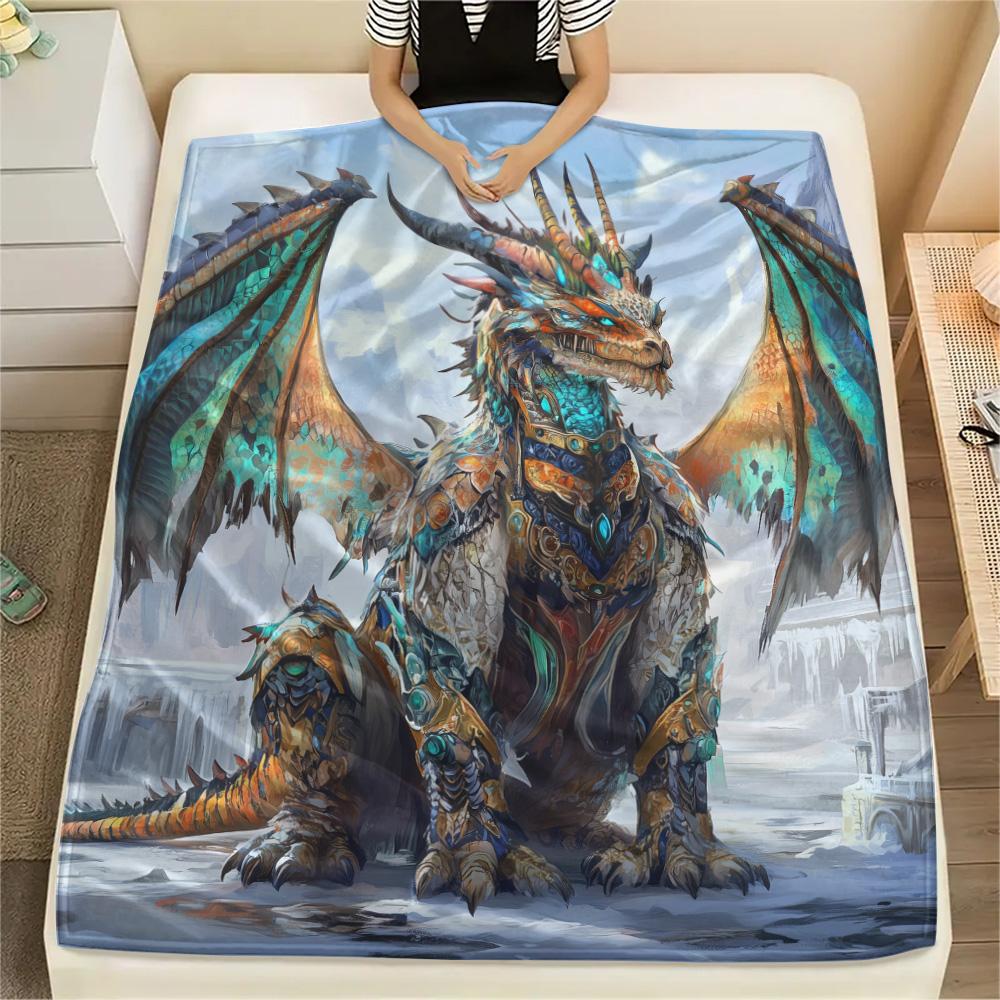 Dragons  Print Flannel Blanket, High quality Comfortable for All Seasons, Home Decor, Warmth and Comfort