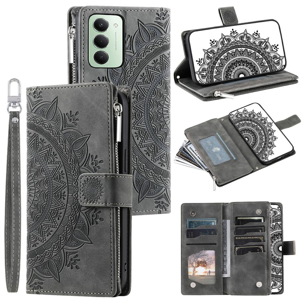 For Xiaomi Redmi 15 5G (EU) (171mm)/4G (EU) (171mm) Wallet Case Mandala Flower Pattern PU Leather Phone Cover with Wrist Strap