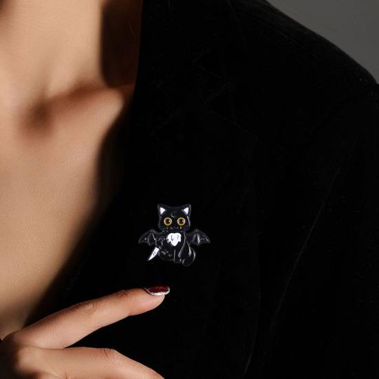 Enamel Craft Brooch Halloween Cartoon Black Cat Skeleton Shape Alloy Badge Compact Size Lapel Pin Easy to Fall Off Accessory
