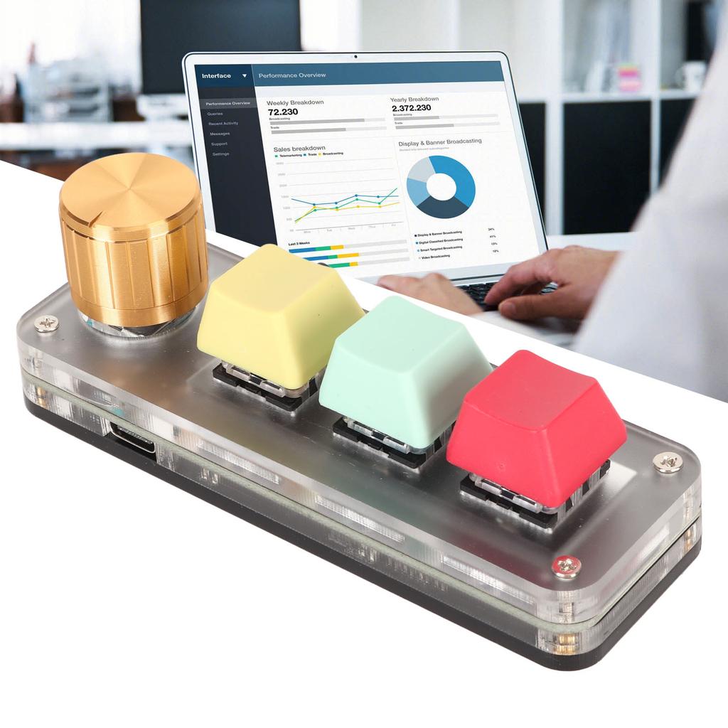 USB 3 Key Keypad with Knob Programmable Type C Wired Connection Blue One Handed Keypad for Gaming