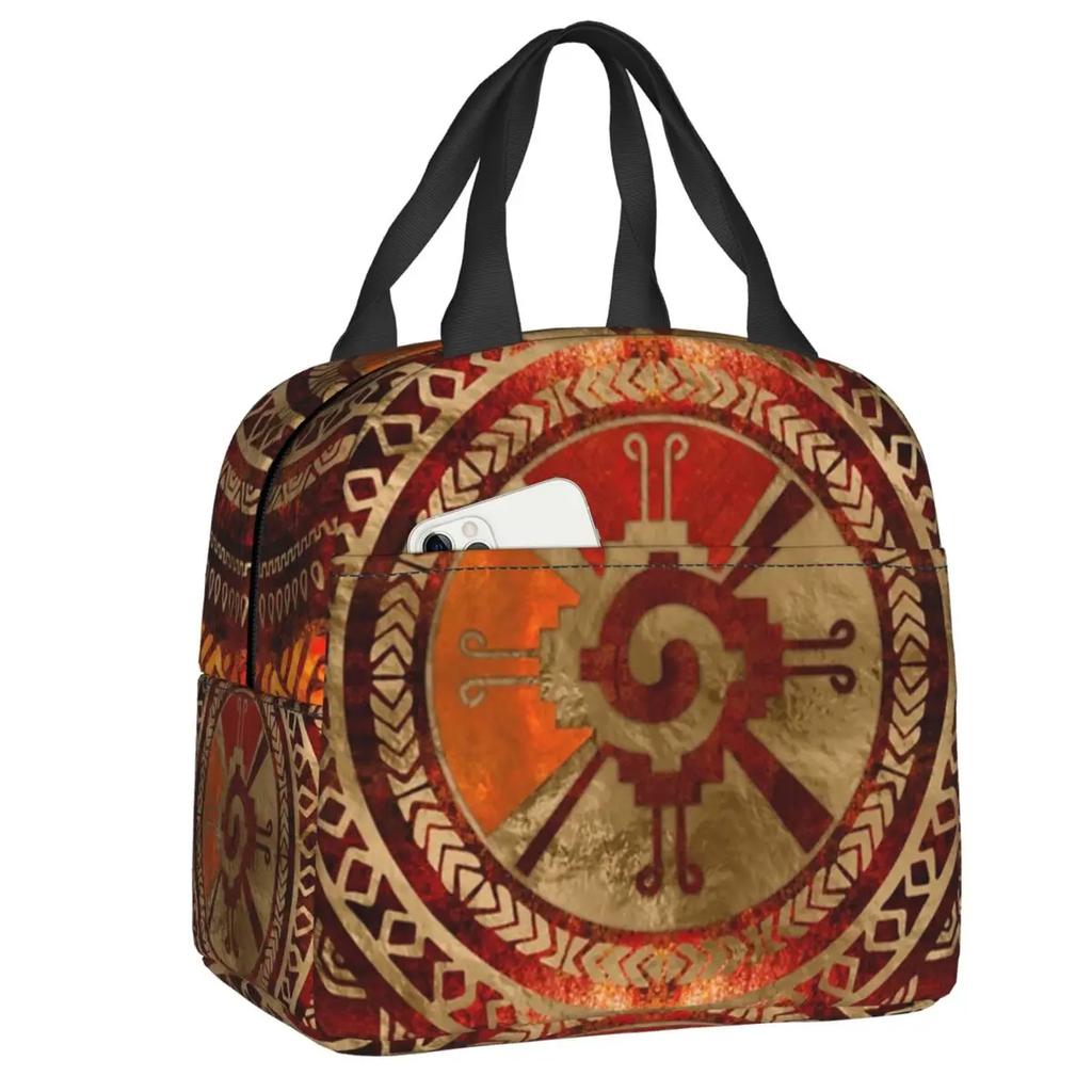 Mayan Aztec Hunab Ku Gold On Black Insulated Lunch Bag for Women Portable Cooler Thermal Lunch Box Beach Camping Travel