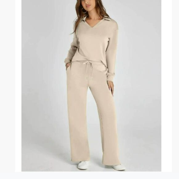 Autumn and Winter Fashion Casual Women's Long-sleeved Drawstring Solid Color Commuter Trousers Suit Women