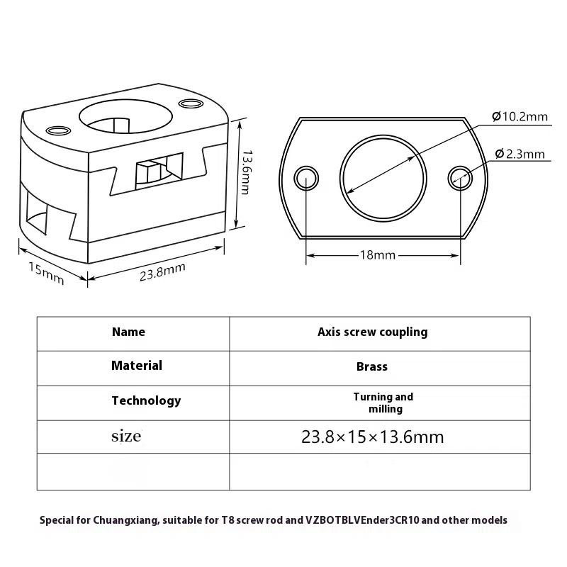 Oldham Coupling Ender 3 V2 Cr10 Cr10S Pro Муфта для винта T8 Ось Z 8 мм Латунный ходовой винт Кровать Для запчастей 3D-принтера