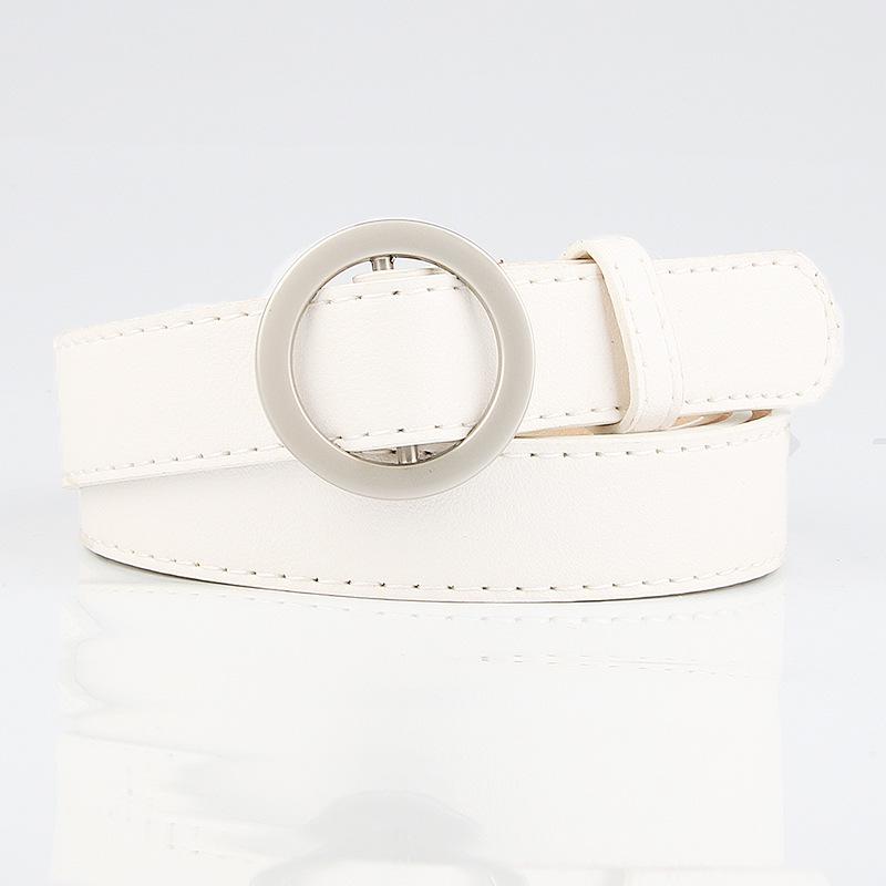 Ladies' Fashionable Pu Round Buckle, Hole-free, Simple Belt, Student Jeans Belt, Versatile Thin Waist Belt