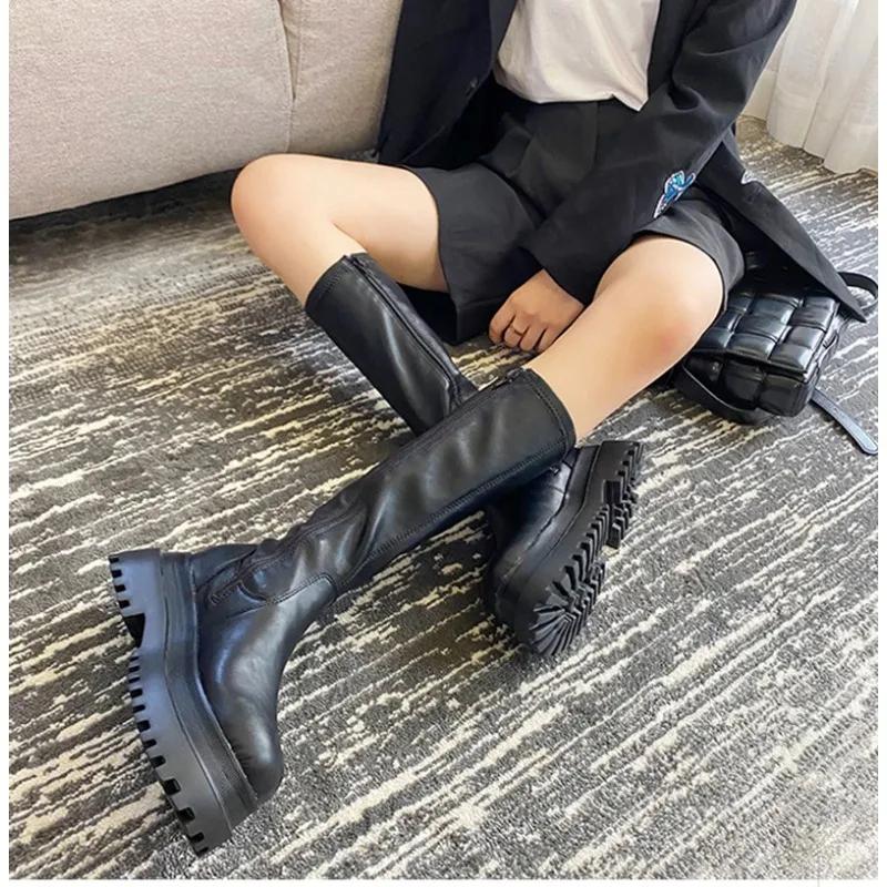 Winter Chunky Platform Heels Long Boots Round Toe Zipper Thick Sole Ladies Fashion Winter Women's High Boots Women Shoes