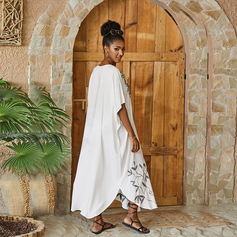 EDOLYNSA Sexy Kaftan Dress Women Plus Size Beach Wear 2023 Bohemian Tie Dye Striped Bikini Cover-ups Long Tunic Swim Suit Cover Up Q1517