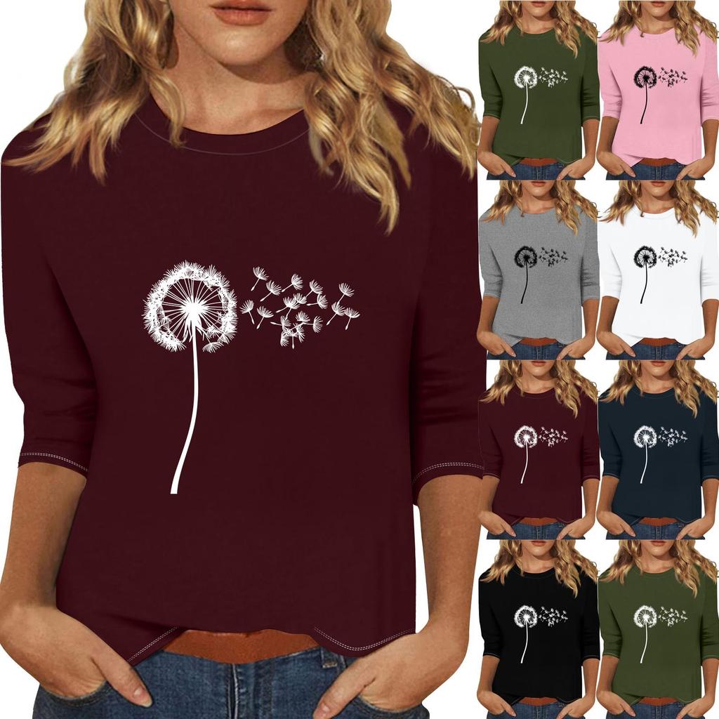 Women's Fashionable Casual Three Quarter Sleeve Printed Collar Pullover Top