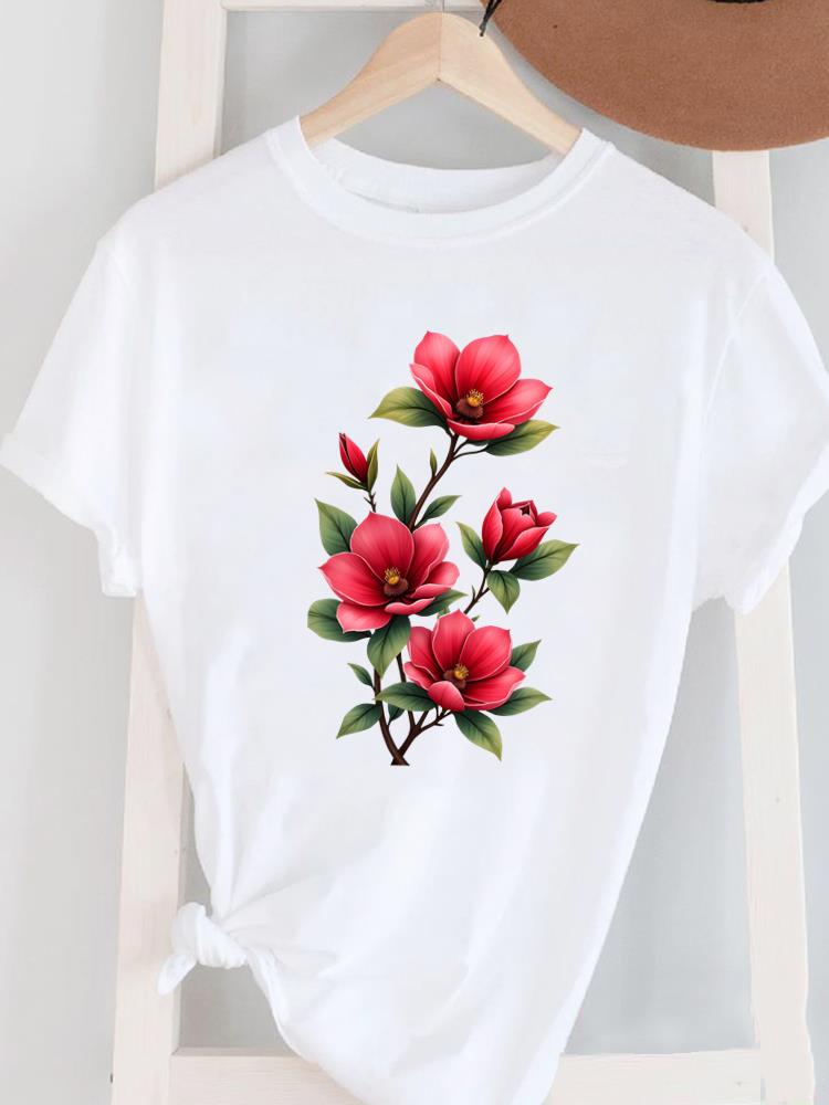 (Азиатский размер) Женский топ с коротким рукавом T Женский принт Мода для леди O-образный вырез перо трендовый стиль Повседневная одежда Графическая футболка Футболки