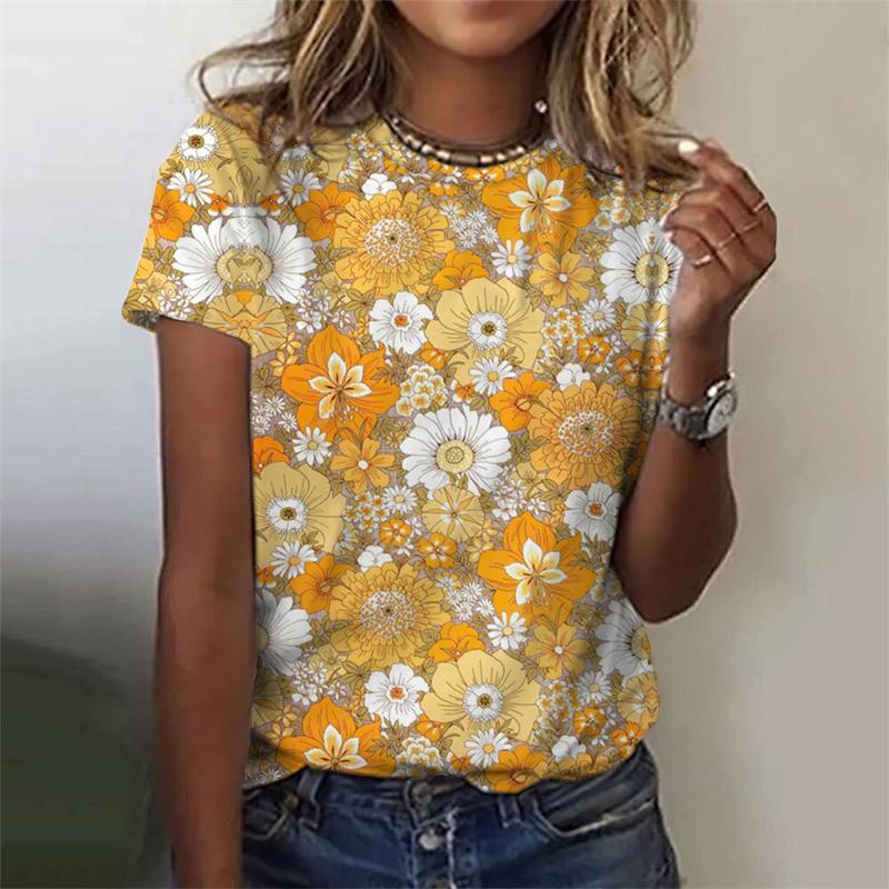 3D Printed Flower T Shirt For Women Floral Graphic Short Sleeves Summer Fashion Street O-Neck Tees Tops Loose Oversize T-Shirts