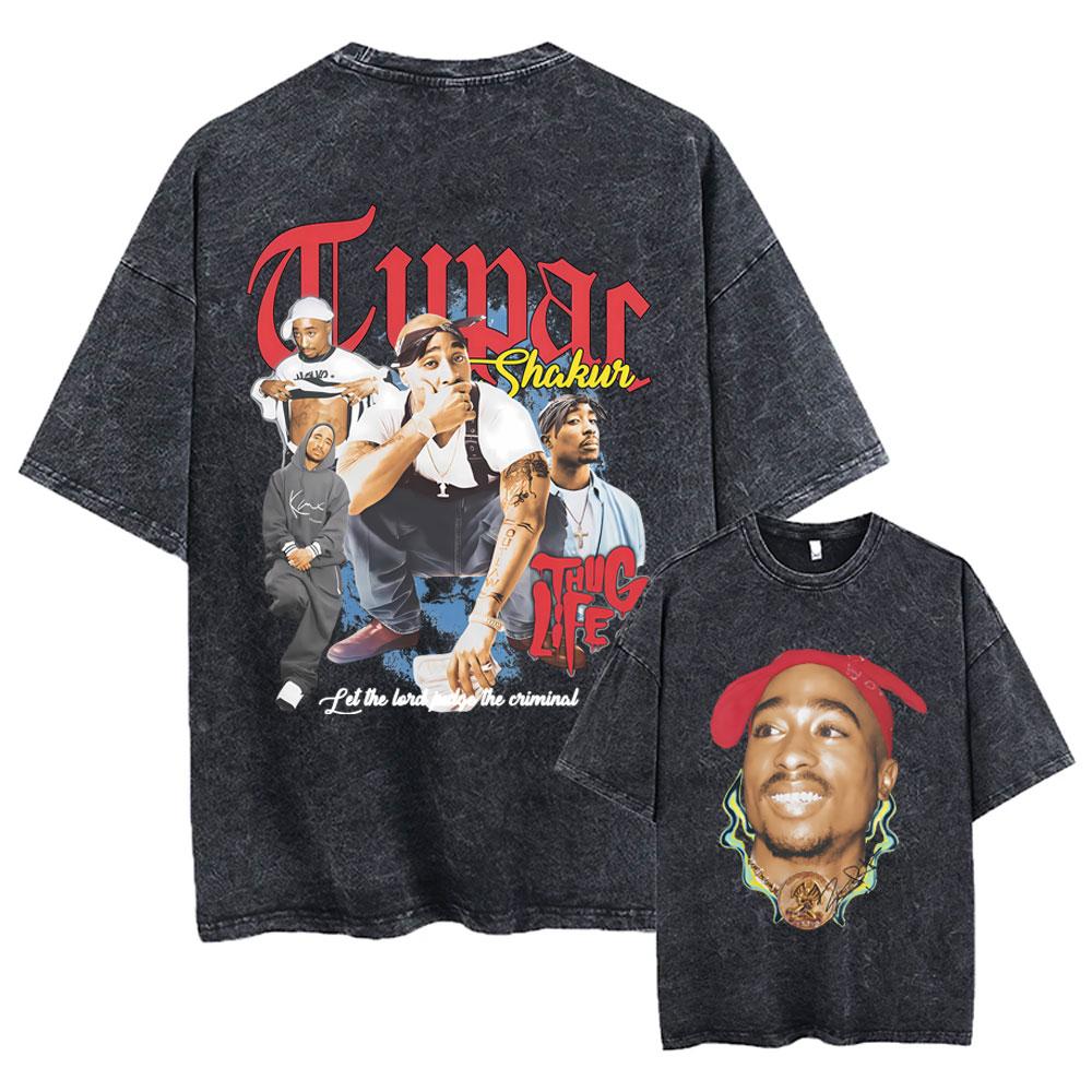 Футболка мужская Tupac 2pac All Eyez on Me Cross Винтажная стираная Хип-хоп Мода Ретро Футболка Мужская Повседневная Оверсайз Футболки