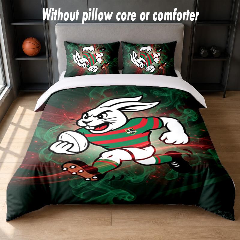 South Sydney Rabbitohs Design Bed Bedding Set 1 Duvet Cover + 2 Pillowcases Soft Breathable Household Bed Linens