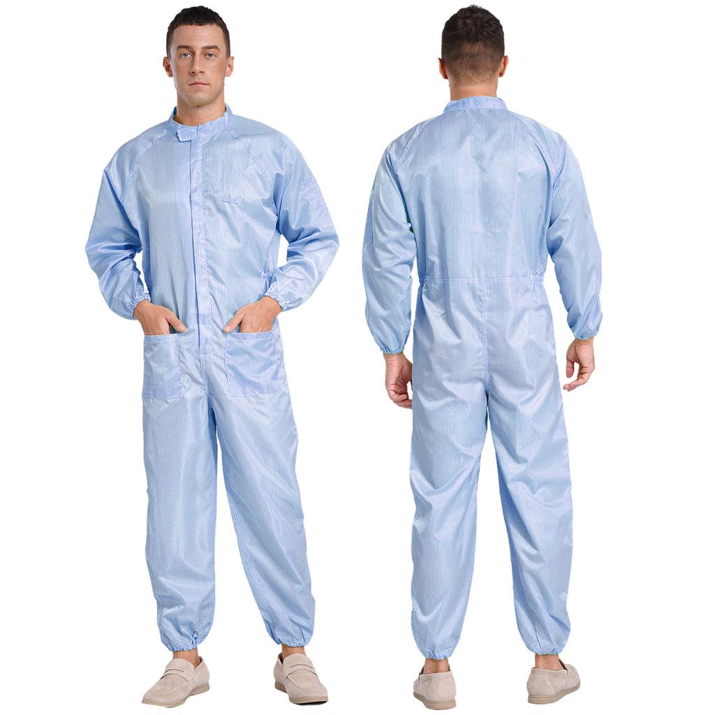 Stand Collar Front Zip Jumpsuit M-5XL - Mens Adults Anti-static Dustproof Full-body Coveralls for Workshop Worker