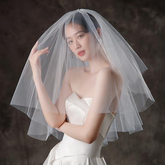 White Bridal Veil Double-Layered Solid Color Wedding Veil Soft Mesh Material Prom Cosplay Veil
