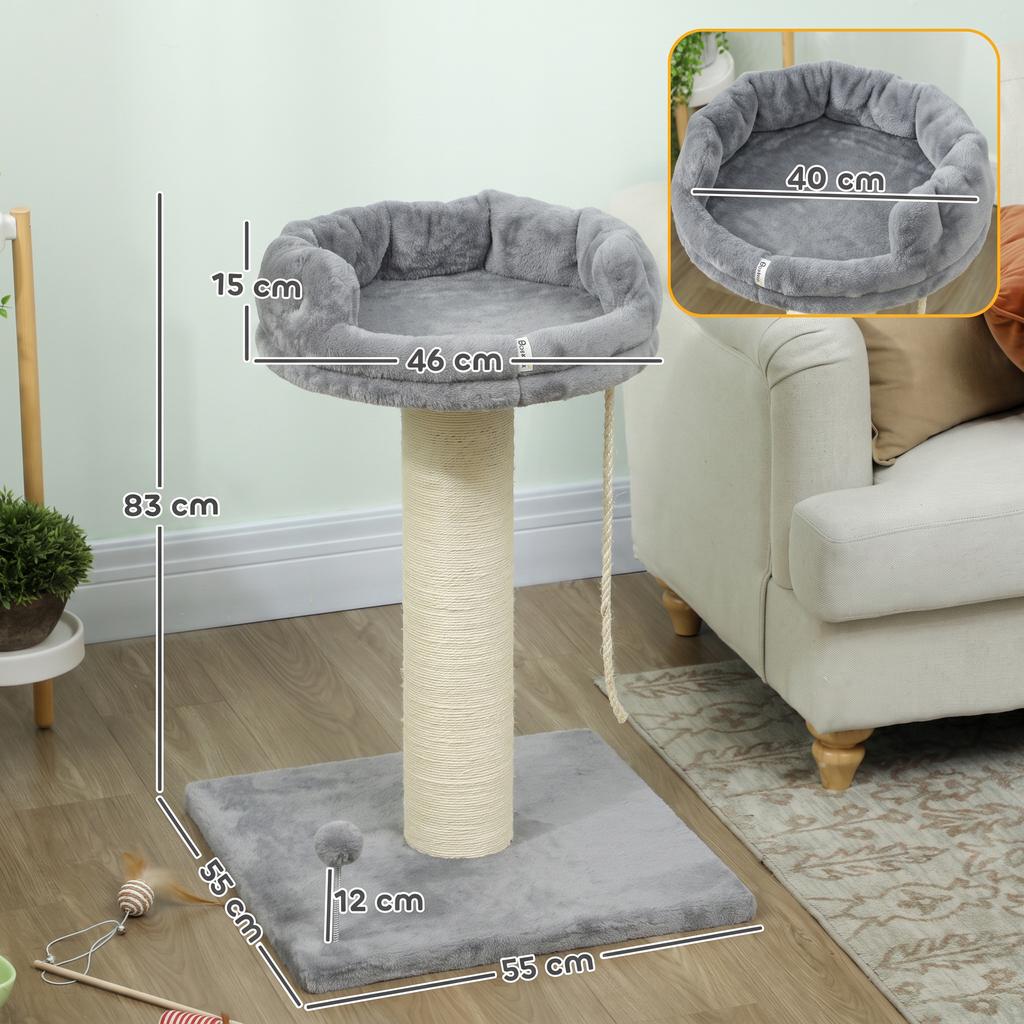 Scratching post cat tree cat bed, 1 cat bed, incl. cat toy, 55 cm x 55 cm x 83 cm, grey