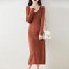 Women Sweater Dress 100% Wool V-neck Knit Long Pullover Winter Jumpers Wool Long Dress Female