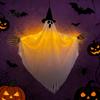 Glowing Ghost Decoration Halloween Hanging with Witch Hat, Light Up Spooky Haunted House Props Outdoor Decor for Porch Tree, Scene Ornament