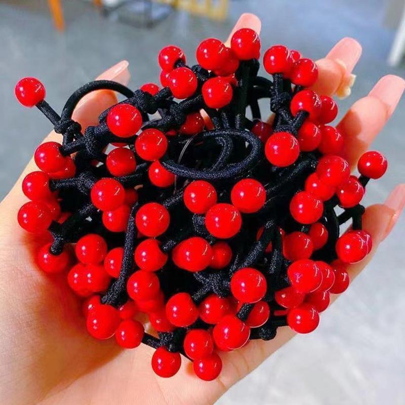 10 шт. детские высокие эластичные резинки для девочек красные бобы держатели для хвостиков веревки для волос резинки для волос милые аксессуары для волос