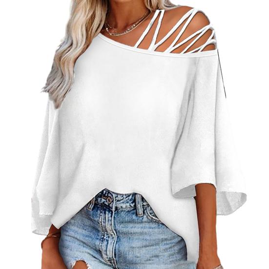 Женский топ с вырезом на одно плечо, косая шея, сплошной цвет, с буквенным принтом, свободные рукава три четверти, мягкая дышащая женская футболка средней длины