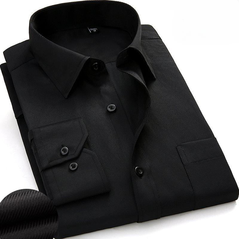 6XL Рабочая Сине-белая Рубашка с Длинным Рукавом Мужская Формальная Рубашка с Длинным Рукавом Офисная Однотонная Классическая В Полоску Модная Деловая с Карманом